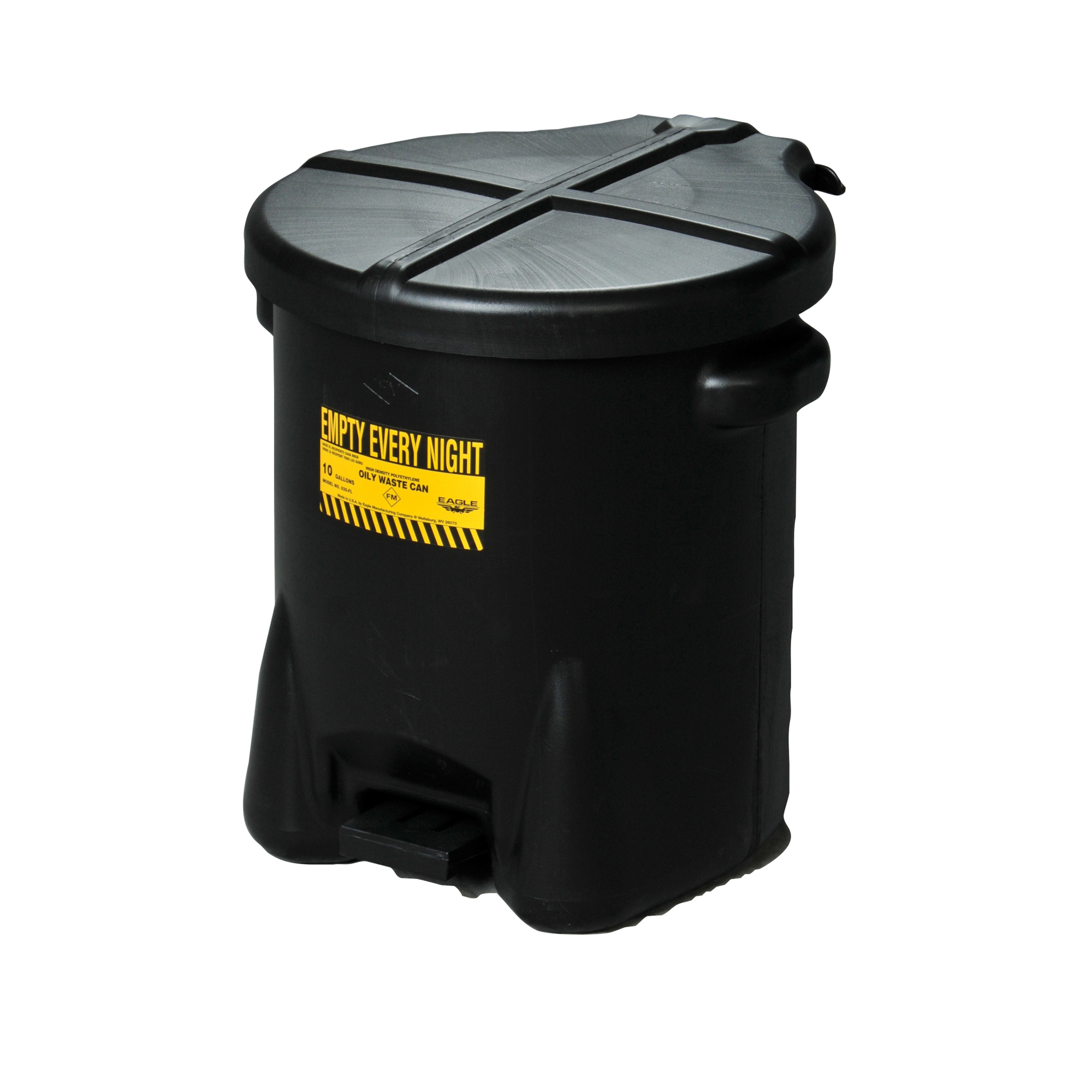 Eagle Plastic Oily Waste Can — 6 Gallon, Hands-Free, Self-Close, Black, Model# 933FLBLK